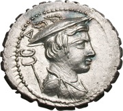 Denarius serratus Mamilia: Gaius Mamilius Limetanus; C•MAMIL LIMETAN obverse image