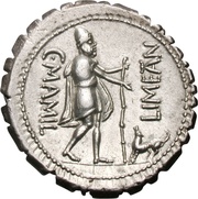 Denarius serratus Mamilia: Gaius Mamilius Limetanus; C•MAMIL LIMETAN, Rome, 82 BC reverse image