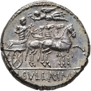Denarius Manlia: Lucius Manlius Torquatus; L•MANLI T PROQ / L•SVLLA•IMP, Rome, 82 BC reverse image