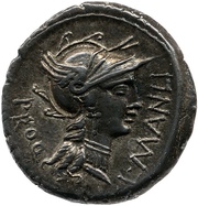 Denarius Manlia: Lucius Manlius Torquatus; L•MANLI PRO Q / L•SVLLA•IM obverse image