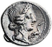 Denarius Caecilia: Quintus Caecilius Metellus Pius; Q•C•M•P•I obverse image