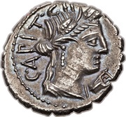 Denarius serratus Maria: Gaius Marius Capito; CAPIT / C•MARI•C•F S•C obverse image