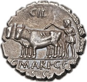Denarius serratus Maria: Gaius Marius Capito; CAPIT / C•MARI•C•F S•C, Rome, 81 BC reverse image