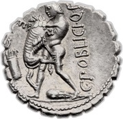 Denarius serratus Poblicia: Gaius Poblicius; ROMA / C•POBLICI•Q•F, Rome, 80 BC reverse image