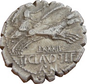Denarius serratus Clodia: Tiberius Clodius Nero; S•C / TI•CLAVD•TI•F•AP•N, Rome, 79 BC reverse image