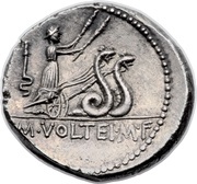 Denarius Volteia: Marcus Volteius; M•VOLTEI•M•F, Rome, 78 BC reverse image