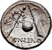 Denarius Cornelia: Gnaeus Cornelius Lentulus Marcellinus; G•P•R / EX•S•C CN•LEN•Q, Rome, 76 BC - 75 BC reverse image