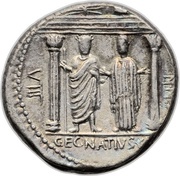 Denarius Egnatia: Gaius Egnatius Maximus; MAXSVMVS / C•EGNATIVS•CN•F CN•N, Rome, 75 BC reverse image