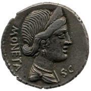 Denarius L. Plaetorius; MONETA S•C / L•PLAETORI L•F•Q•S•C obverse image