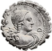 Denarius serratus Crepereia: Quintus Crepereius Rocus; Q•CREPEREI ROCVS obverse image