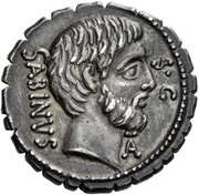 Denarius serratus T. Vettius Sabinus; T͡A SABINVS S•C / IVDEX T•VETTIVS obverse image