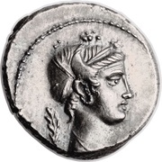 Denarius Plaetoria: Marcus Plaetorius Cestianus; M•PLAETORI CEST•EX•S•C obverse image