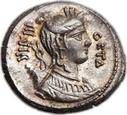Denarius Hosidia: Gaius Hosidius Geta; GETA III•VIR / C•HOSIDI•C•F obverse image