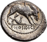 Denarius Hosidia: Gaius Hosidius Geta; GETA III•VIR / C•HOSIDI•C•F, Rome, 68 BC reverse image
