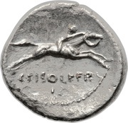 Denarius Calpurnia: Gaius Calpurnius Piso Frugi; C•PISO•L•F•FR, Rome, 67 BC reverse image
