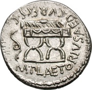 Denarius Plaetoria: Marcus Plaetorius Cestianus; CESTIANVS / M•PLAETORIVS•AED•CVR•EX•SC, Rome, 67 BC reverse image