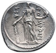 Denarius Pomponia: Quintus Pomponius Musa; Q•POMPONI MVSA; Melpomene, Rome, 66 BC reverse image