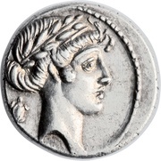 Denarius Pomponia: Quintus Pomponius Musa; Q•POMPONI MVSA; Terpsichore obverse image