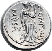 Denarius Pomponia: Quintus Pomponius Musa; Q•POMPONI MVSA; Terpsichore, Rome, 66 BC reverse image