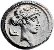 Denarius Pomponia: Quintus Pomponius Musa; Q•POMPONI MVSA; Thalia obverse image