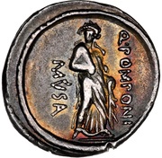 Denarius Pomponia: Quintus Pomponius Musa; Q•POMPONI MVSA; Polyhymnia, Rome, 66 BC reverse image