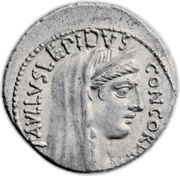 Denarius Aemilia: Lucius Aemilius Lepidus Paullus; PAVLLVS•LEPIDVS CONCORDIA / TER PAVLLVS obverse image