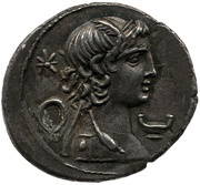 Denarius M. Pupius Piso; M•PISO•M•F FRVGI obverse image