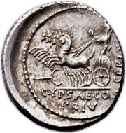 Denarius Plautia: Publius Plautius Hypsaeus; P•YPSAE S•C / C•YPSAE•COS PRIV CEPIT, Rome, 60 BC reverse image