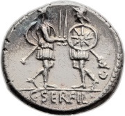 Denarius Servilia: Gaius Servilius; FLORAL•PRIMVS / C•SERVEIL C•F, Rome, 57 BC reverse image