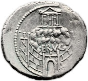 Denarius Considia: Gaius Considius Nonianus; C•CONSIDI•NONIANI S•C / ERVC, Rome, 57 BC reverse image
