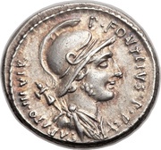 Denarius Fonteia: Publius Fonteius Capito; P•FONTEIVS•P•F CAPITO•III•VIR / MN•FONT•TR•MIL obverse image
