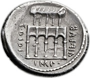 Denarius Fonteia: Publius Fonteius Capito; P•FONTEIVS•CAPITO•III•VIR•CONCORDIA / T•DIDI•IMP•VIL•PVB, Rome, 55 BC reverse image