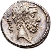 Denarius Junia: Marcus Junius Brutus; BRVTVS / AHALA, Rome, 54 BC reverse image