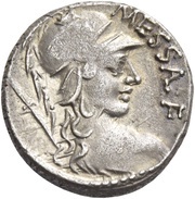 Denarius M. Valerius Messalla; MESSA͡L•F / PAT͡RE•COS S C obverse image