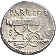 Denarius M. Valerius Messalla; MESSA͡L•F / PAT͡RE•COS S C, Rome, 53 BC reverse image