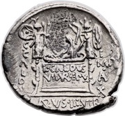 Denarius Coelia: Gaius Coelius Caldus; C•COEL•CALDVS COS HIS / L•CALDVS VII•VIR•EPVL C•CALDVS I MP•A•X CALDVS•III•VIR, Rome, 51 BC reverse image