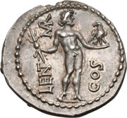 Denarius Cornelia: Lucius Cornelius Lentulus Crus; LENT MAR COS; Apollonia-Mordiaeum mint, Rome, 49 BC reverse image