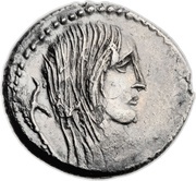 Denarius Hostilia: Lucius Hostilius Saserna; L•HOSTILIVS SASERN obverse image