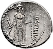 Denarius Hostilia: Lucius Hostilius Saserna; L•HOSTILIVS SASERN, Rome, 48 BC reverse image