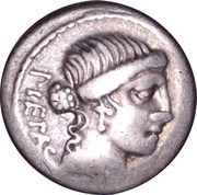 Denarius Junia: Decimus Junius Brutus Albinus; PIETAS / ALBINVS•BRVTI•F obverse image