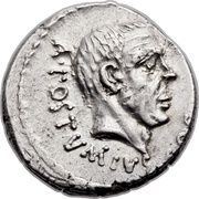 Denarius Junia: Decimus Junius Brutus Albinus; A•POSTVMIVS•COS / ALBINVS•BRVTI•F obverse image