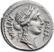 Denarius Licinia: Aulus Licinius Nerva; FIDES NERVA / III VIR A•LICINIVS obverse image