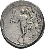 Denarius C. Antius Restio; RESTIO / C·ANTIVS·C·F, Rome, 47 BC reverse image