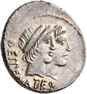 Denarius C. Antius Restio; DEI•PENATES / C•ANTIVS•C•F obverse image