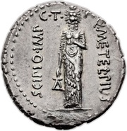 Denarius - Scipio Q•METEL•PIVS SCIPIO•IMP C•T A/ P•CRASSVS•IVN LEG•PRO•PR obverse image