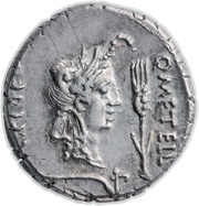 Denarius - Scipio Q•METELL SCIPIO•IMP / EPPIVS LEG•F•C obverse image