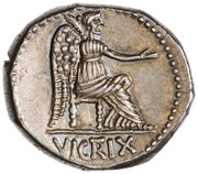 Denarius Porcia: Cato Uticensis; ROMA M•CATO•PRO•PR / VICTRIX, Rome, 47 BC - 46 BC reverse image