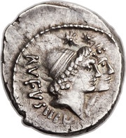 Denarius Cordia: Manius Cordius Rufus; RVFVS•III•VIR / MN•CORDIVS obverse image