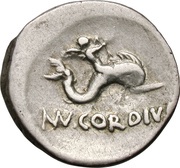 Denarius Cordia: Manius Cordius Rufus; RVFVS•S•C / MN•CORDIVS, Rome, 46 BC reverse image