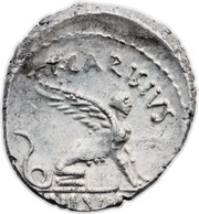 Denarius Carisia: Titus Carisius; T•CARISIVS III•VIR, Rome, 46 BC reverse image